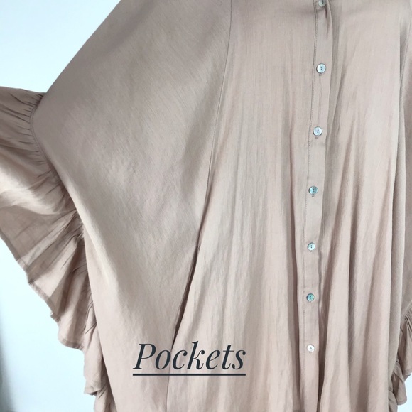 Kyemi Tunic blush neutral ruffle button loose L blouse top Pink oversized boho - Picture 6 of 13